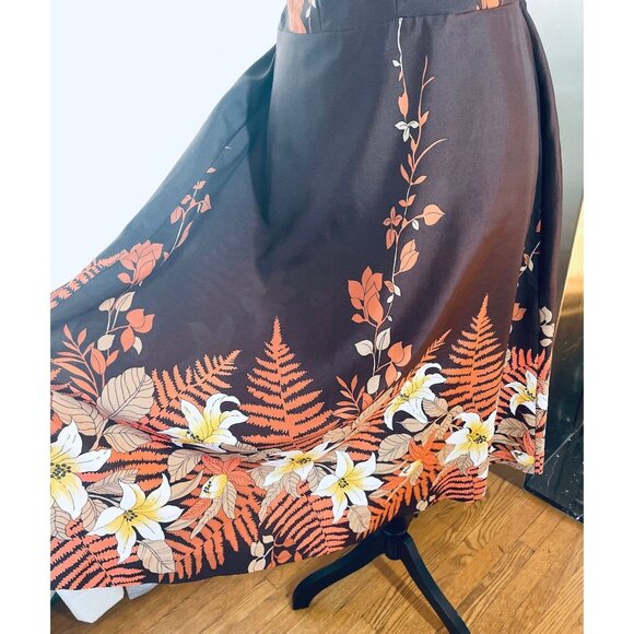 Vintage 80s dress, chocolate brown, orange, bra inserts, Sand Pebble of Hawaii - Picture 7 of 9